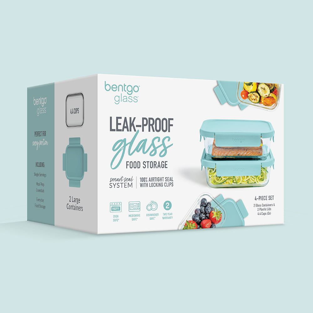 Bentgo® Glass Leak-Proof Food Storage Set (4-Piece) - Soft Aqua | Packaging