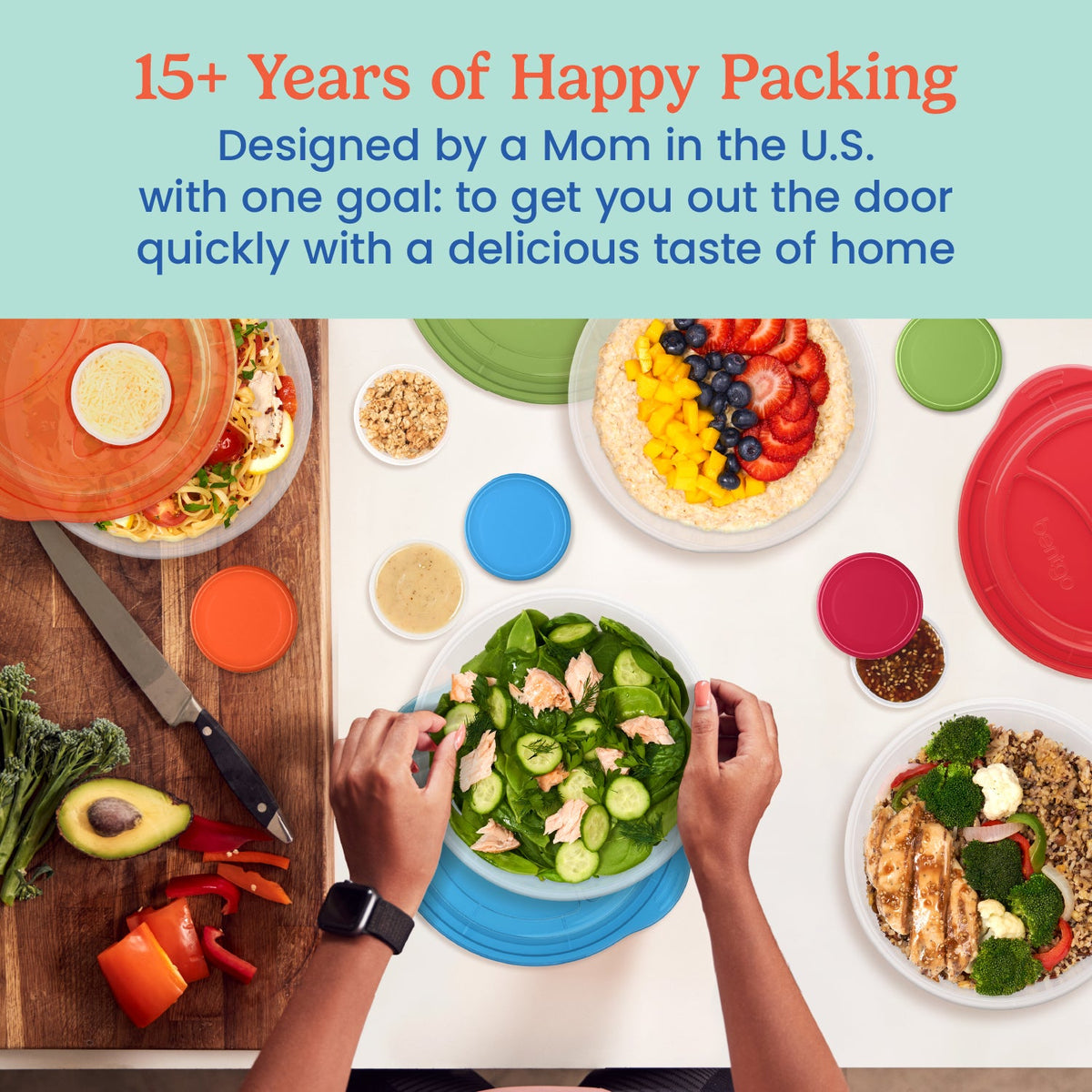 Bentgo Easyboxes™ Salad-to-Go Containers 8-Piece Set - Classic | 15+ Years of Happy Packing - Designed by a Mom in the U.S. with one goal: to get you out the door quickly with a delicious taste of home
