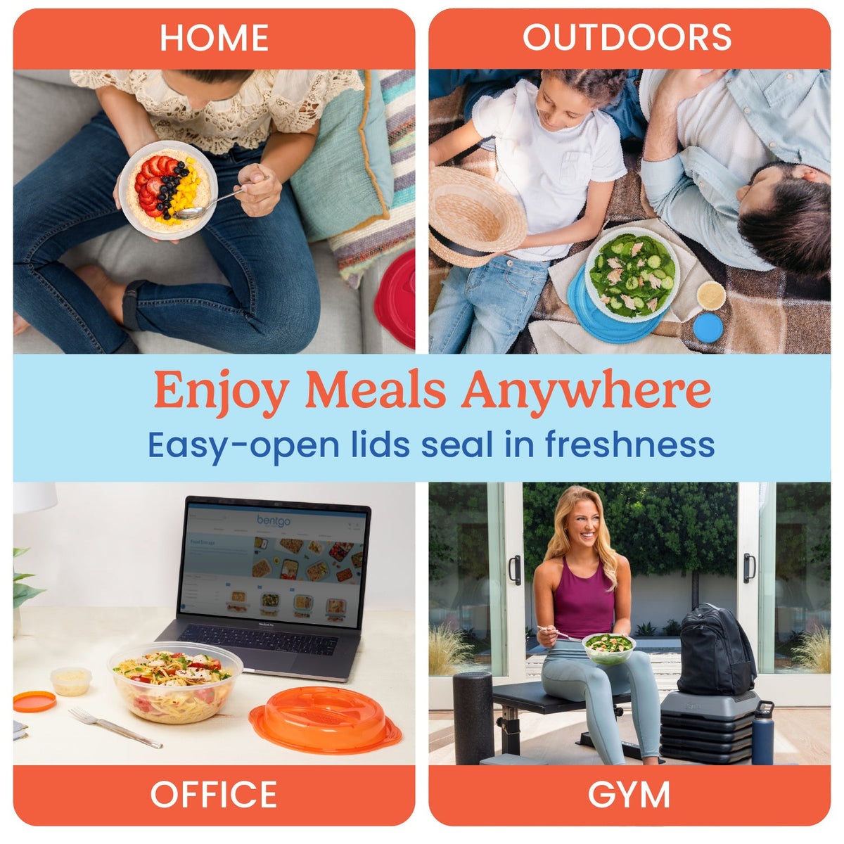 Bentgo Easyboxes™ Salad-to-Go Containers 8-Piece Set - Classic | Great For Home, Outdoors, Office, And Gym - Enjoy Meals Anywhere - Easy-Open Lids Seal In Freshness