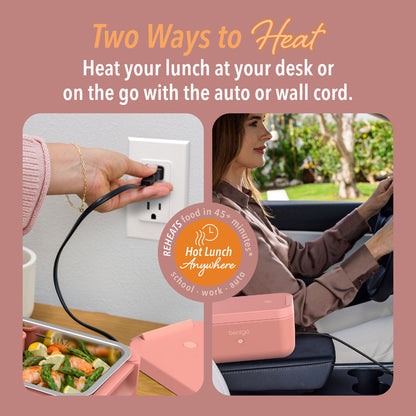 Bentgo® Heat Electric Lunch Box - Pink Spice | Two Ways To Heat - Heat Your Lunch At Your Desk Or On The Go With The Auto Or Wall Cord