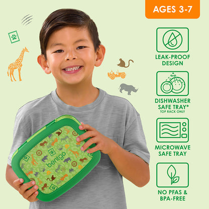 Bentgo Kids Prints Lunch Box - Safari | Leak-Proof Design, Dishwasher Safe Tray (Top Rack Only), Microwave Safe Tray And No PFAS & BPA-Free