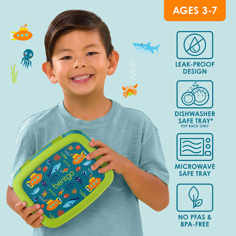 Bentgo Kids Prints Lunch Box - Submarine | Leak-Proof Design, Dishwasher Safe Tray (Top Rack Only), Microwave Safe Tray And No PFAS & BPA-Free
