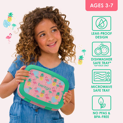Bentgo Kids Prints Lunch Box - Tropical | Leak-Proof Design, Dishwasher Safe Tray (Top Rack Only), Microwave Safe Tray And No PFAS & BPA-Free
