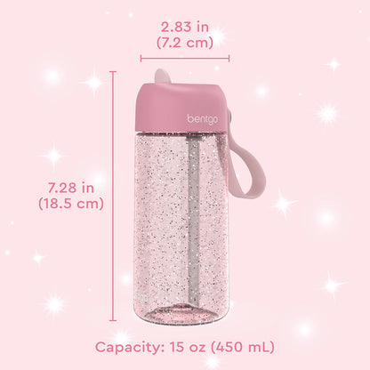 Bentgo® Kids Water Bottle - Petal Pink Glitter | Dimensions + What’s In The Box