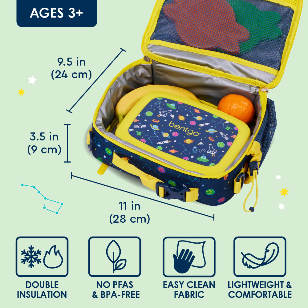 Bentgo® Kids Prints Lunch Bag - Space | Double Insulation, No PFAS & BPA-Free, Easy Clean Fabric, And Lightweight & Comfortable
